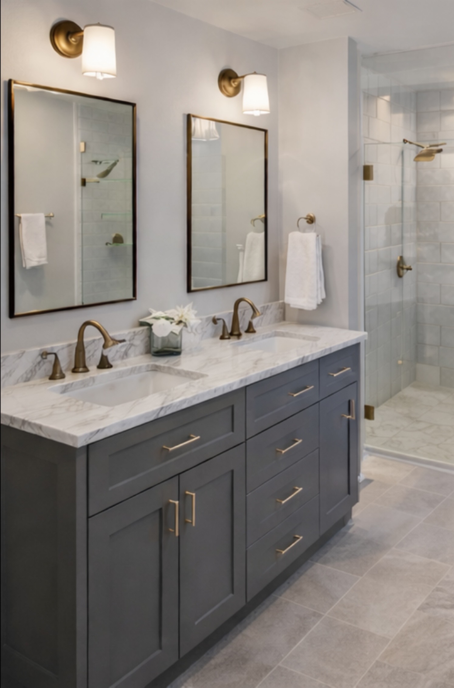 Modern bathroom remodel with double vanity